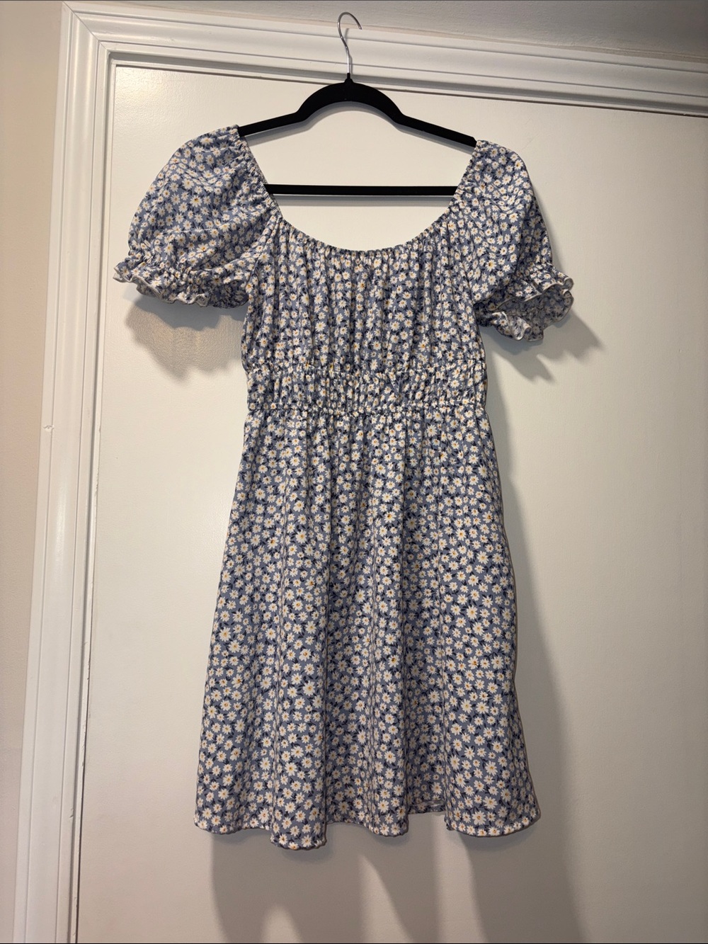 Altar'd State Blue Daisy Puff-Sleeve Smocked Dress